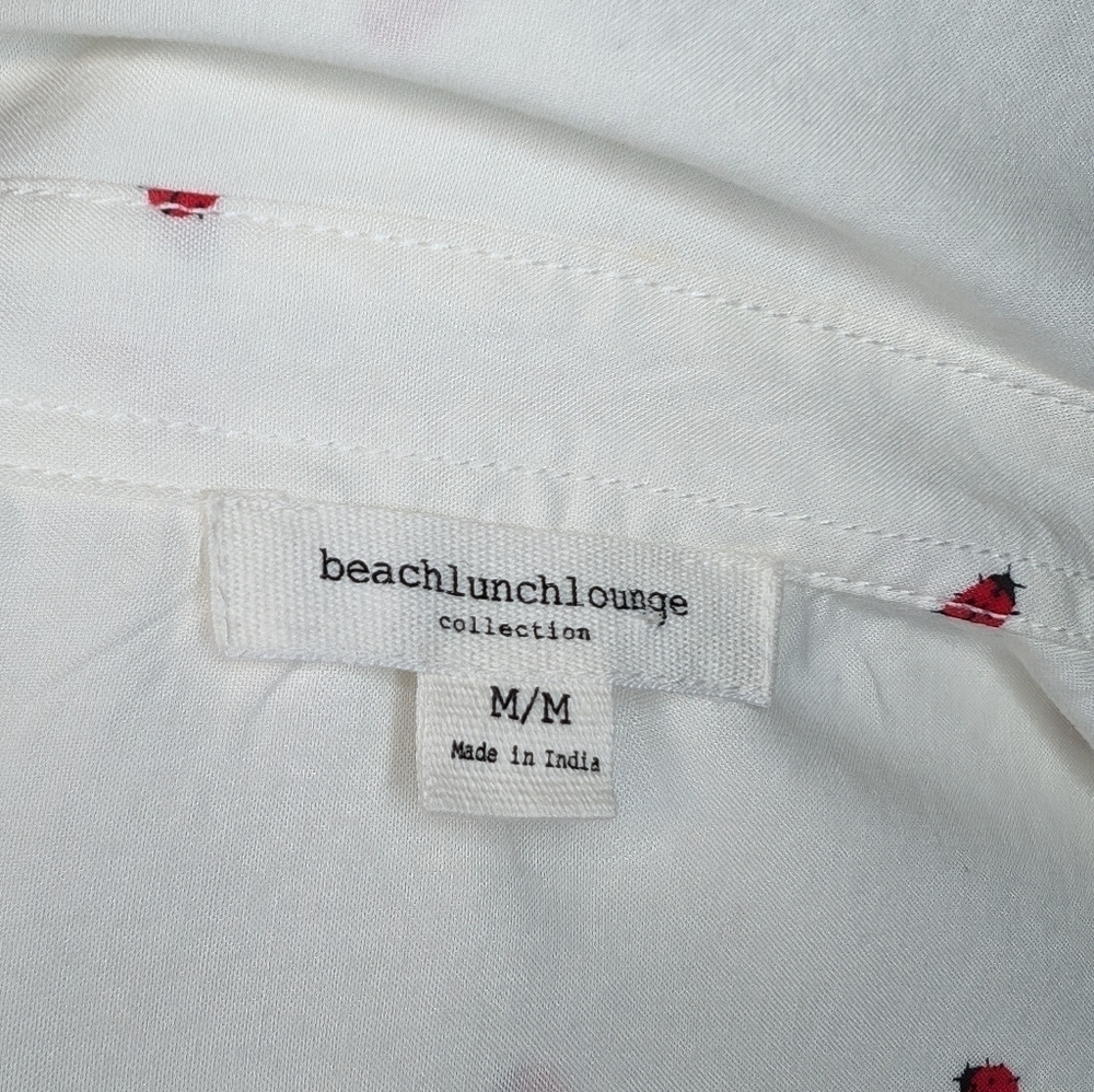 BeachLunchLounge White with Ladybugs Boyfriend Button Down Long Sleeve Shirt M - Picture 13 of 16